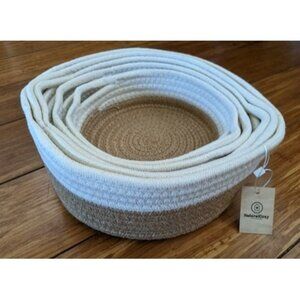 New 5-Piece Round Small Woven Baskets Set– Cotton Rope Baskets
